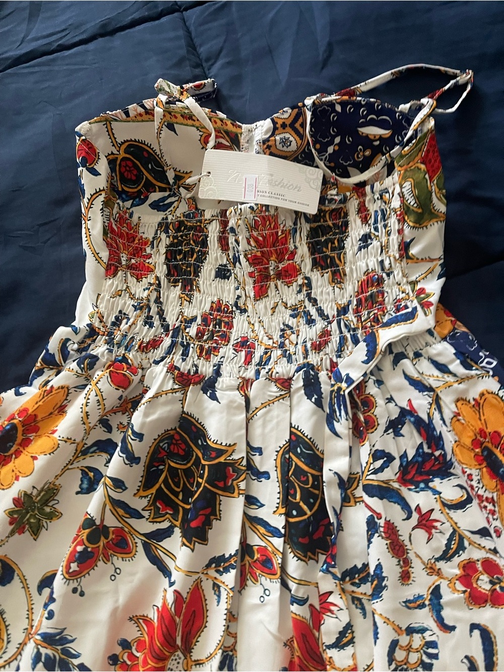 White Maxi Dress with Multicolor Floral Motif - Picture 7 of 8